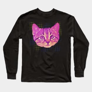 Pink Kitty Face Net Background Long Sleeve T-Shirt